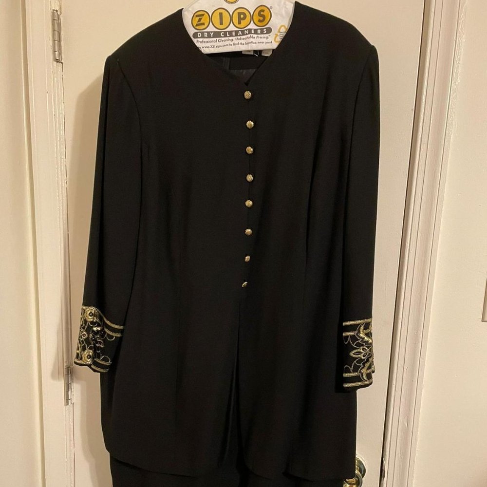 Kasper II Black Dress with Gold Embroidery 16W